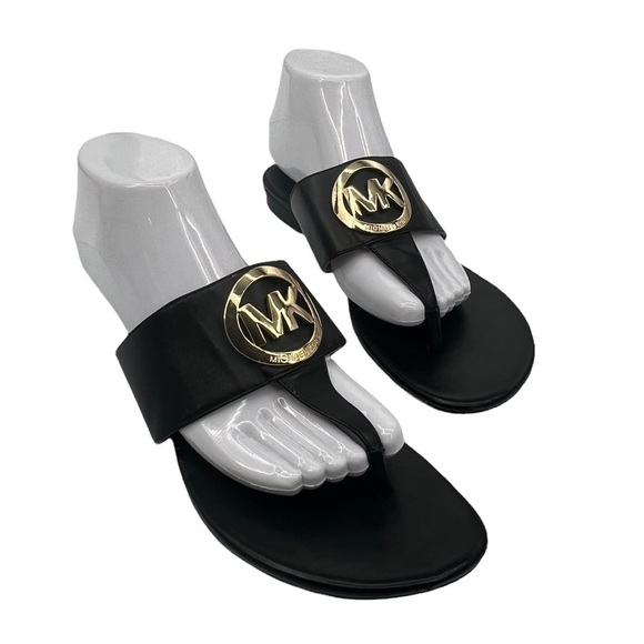 MICHAEL Michael Kors Women's Black Racquel T-Strap Logo Sandals Size 8 1/2 Women - Picture 1 of 8